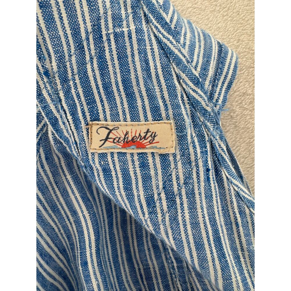 Faherty Blue Linen Mechanic Overalls Skyway Railroad Stripe Jumpsuit Small - Picture 10 of 11